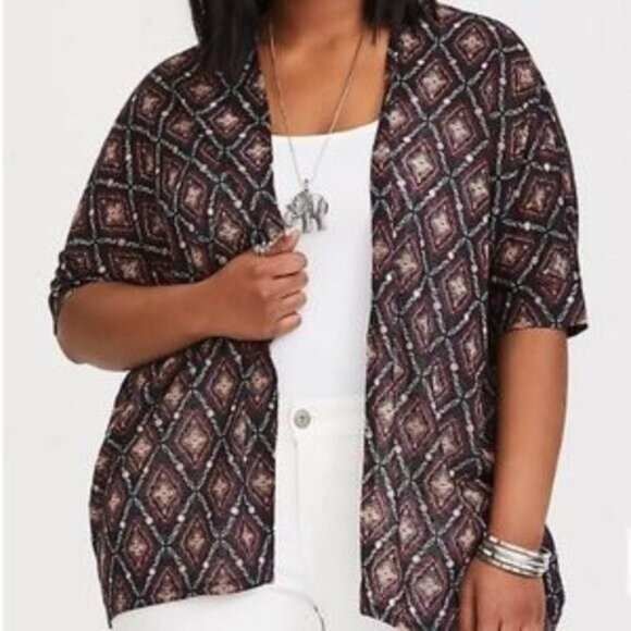 Torrid Womens Kimono Size 2X Blue Geometric Cardigan - Picture 3 of 5